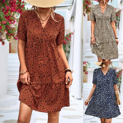 Frauen Sommer Casual Kurzarm Leopard Gedruckt Einteiliges Kleid