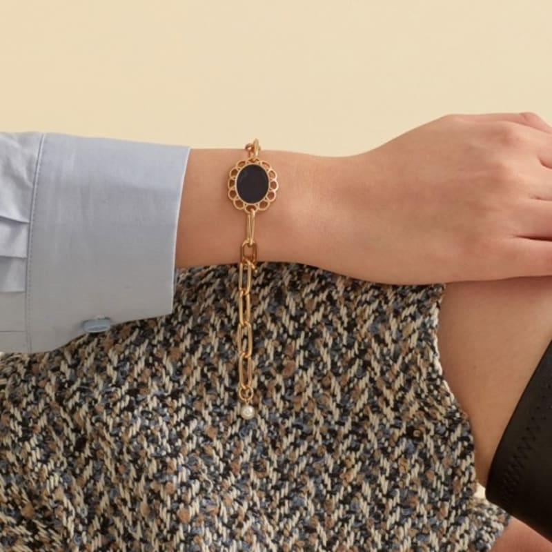 

FUNEATHER vintage leather chain bracelet_navy,brown brown