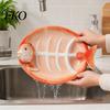 Three-dimensional Fish Plate Shaped Ceramic Dumpling Plate, Sushi Serving Tray with Red Gradient Platter Dip Sauce Grooves, Multifunctional Appetizer