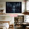 2D Spooky Gothic Cathedral Tapestry Black Water Red Rose Halloween Wall Art