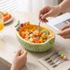 Large Capacity Fruit Bowl with Fork Ceramics Snack Plate with Fork Dessert Serving