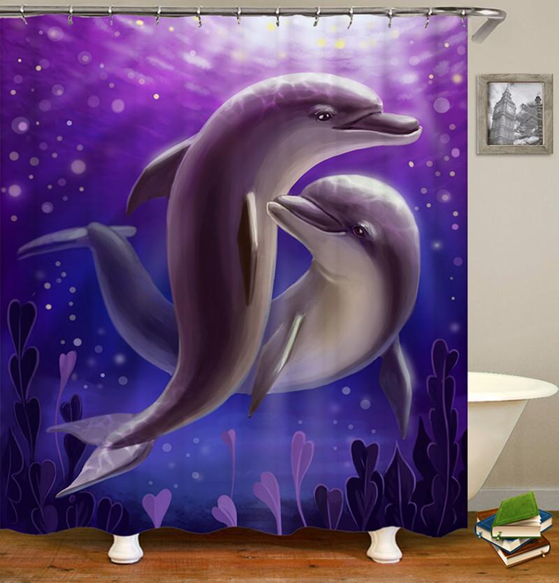 Ocean Shower Curtain Liner,Sea Theme Shower Curtain with 12 Hooks, Washable Dolphin Waterproof Shower Curtain for Bathroom Decor