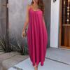 Women's Solid Color Low-cut V-neck Loose Laxy Style Sling Dress, Slimming Spring Summer Casual Dress for Foreign Trade