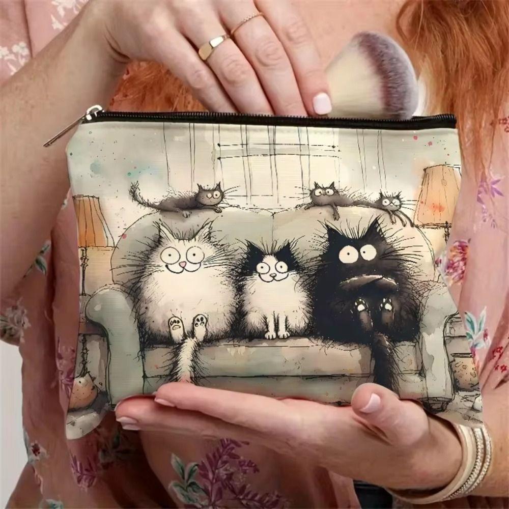 Cat Animal Makeup Bag Printed Travel Bag Retro Storage Bag