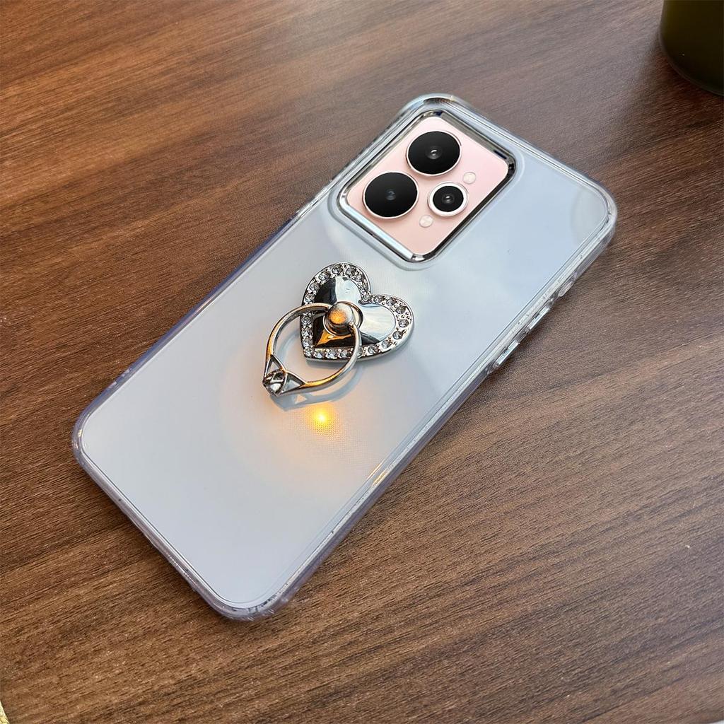 Luxury Bling Rhinestone Heart Ring Bracket Clear Phone Case for Realme 15 5G,15 Pro 5G Stand Cover