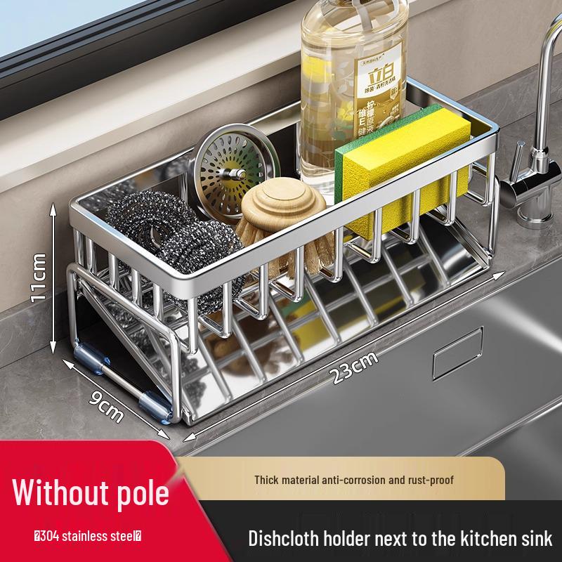 Sink Organizer Rack: Dishcloth Drain, Faucet Storage, Dishwashing Detergent & Steel Wool Holder