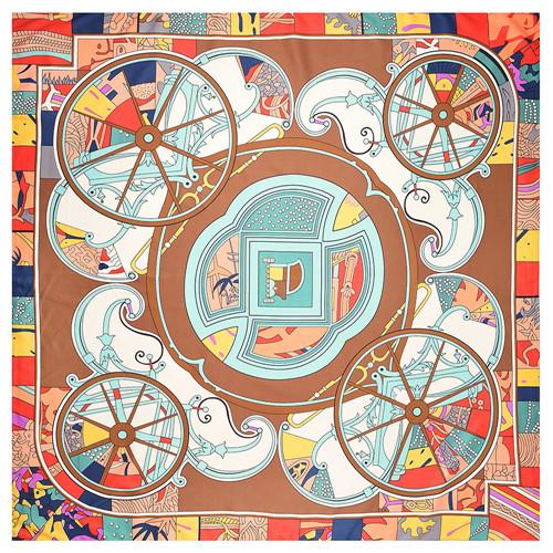 POBING Luxury Brand Scarf Woman Carriage Print NecKerchief Silk Foulard Large Shawls Stoles Square Head Scarves Wraps 130CM