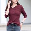 Long-sleeved T-shirt Women In Spring and Autumn New Slim Fit Versatile Button Solid Color V-neck Fashionable Base Shirt Top
