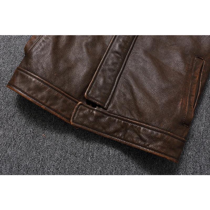 Chinesische Größe Lässige Lederjacke Herren Echtes Rindsleder Retro Vintage Lederjacken Herrenjacken Chaqueta De Cuero Para Hombre Casacos