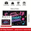Trendy Happy Birthday Banner Backdrop Microphone Camera Notes Stars