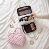 Polka Dot Cosmetic Bag Large Capacity Pu Waterproof Travel Toiletry Organizer Three-Layer Partition Travel Storage Bag