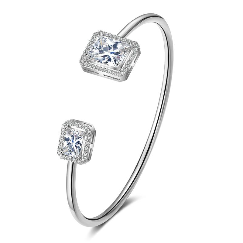 Luxury Geometry Gold Color Cuff Bangles For Women Fashion Cubic Zirconia Bracelets INS Party Everyday Jewlery.