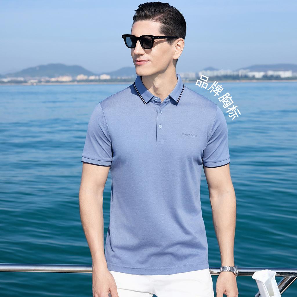 Brand Embroidered Luxury Short Sleeve Polo Shirt with 30% Mulberry Silk