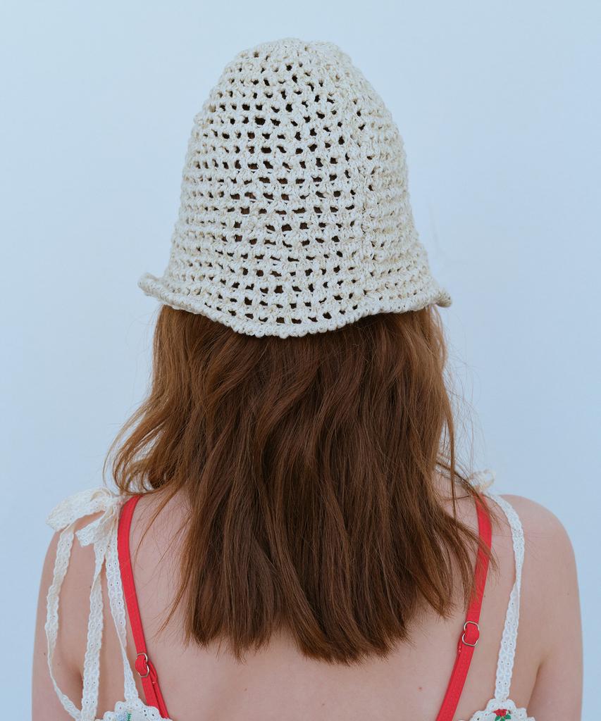 FUNFROMFUN Uneven Knit Bucket Hat, Melange Beige