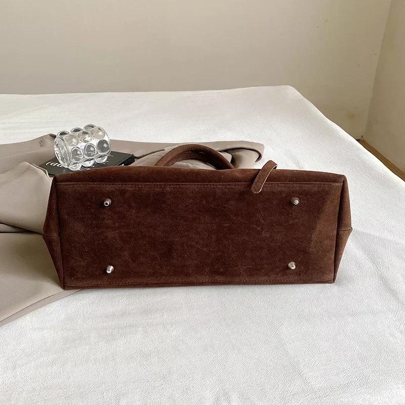 Buckle Decorative Design Solid Faux Suede Handbag Large Capacity Hasp Casual Tote Bags Premium Durable Quality
