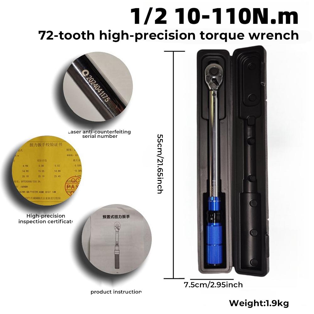 Preset Torque Wrench Kit 3/8" 1/4" 1/2" inch Adjustable Torque Wrench 72 Tooth Socket Wrench Mechanical  Repair Tool 5-350 N.m