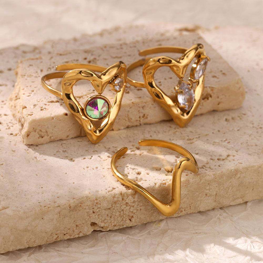 Hollow Colored Heartopen Rings For Women Gold Color Wedding Aesthetic Stainless Steel Ring Jewelry Accessories Christmas Gift