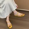 Sandales d'été à talons bas pour femmes Mode Bout carré À enfiler Sandales à glissière Dames Décontracté Robe Street Style Sandales
