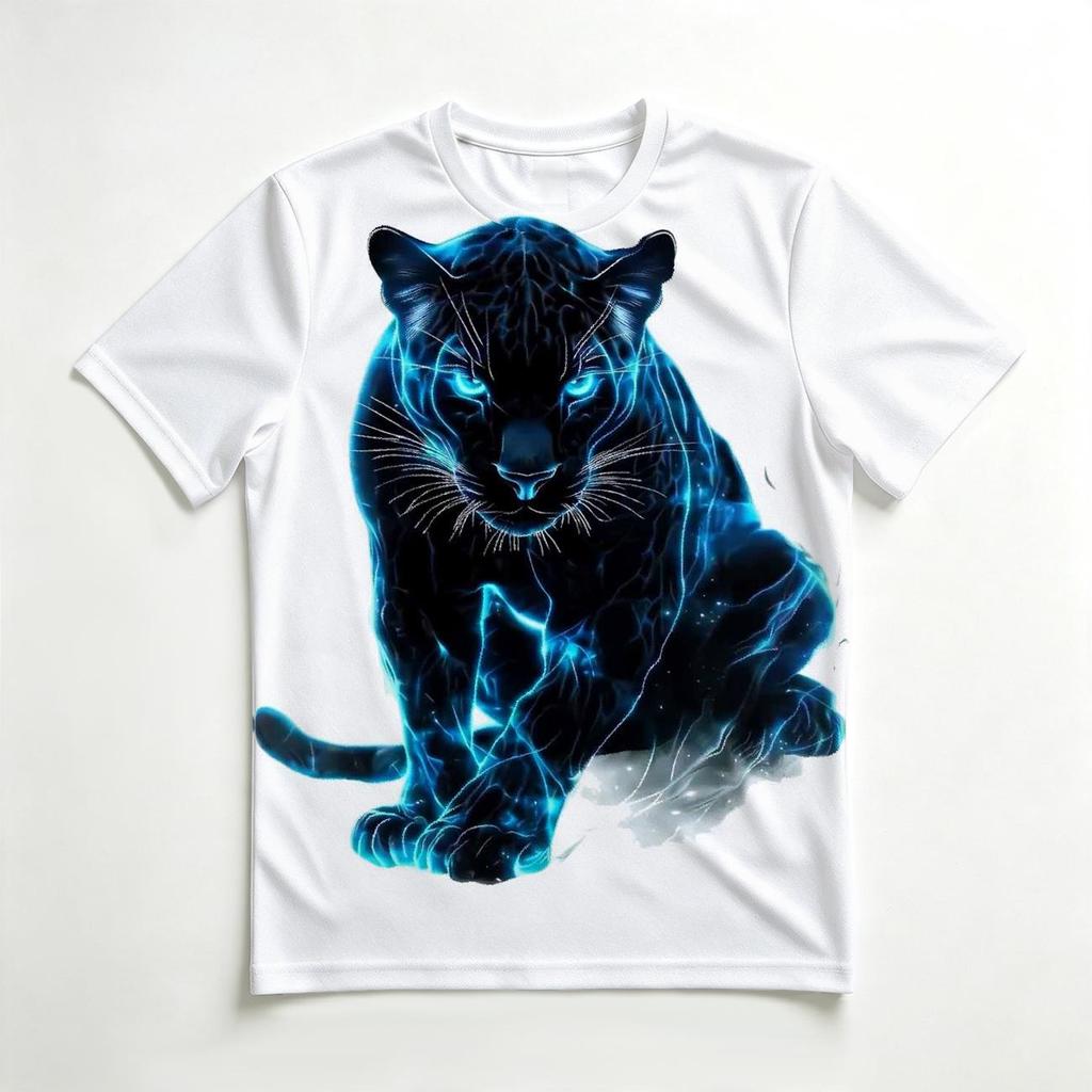 Neon Blue Panther 3D All Over Print Men's Crew Neck T-Shirt