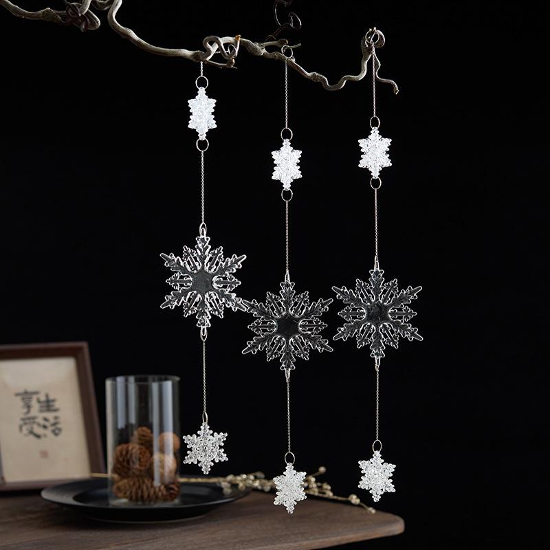 New Transparent Acrylic Snowflake Crystal Ice Cream Charm Pearl Water Drop String Christmas Tree Ornament Pendant