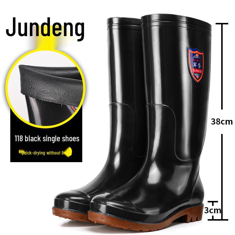 Men's Tan Quick-Dry High-Top Rain Boots - Waterproof, Non-Slip, No-Mesh Rubber Shoes