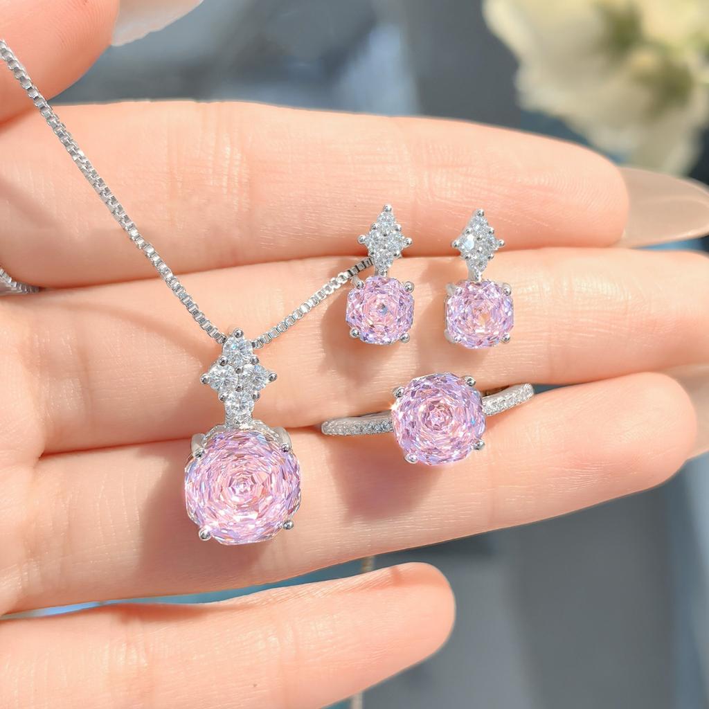 Achteck Millennium Schliff Set Ring Damen Leichter Luxus Premium Rosa Lila Lithium Champagner Gelb Hochkohlenstoff Diamant