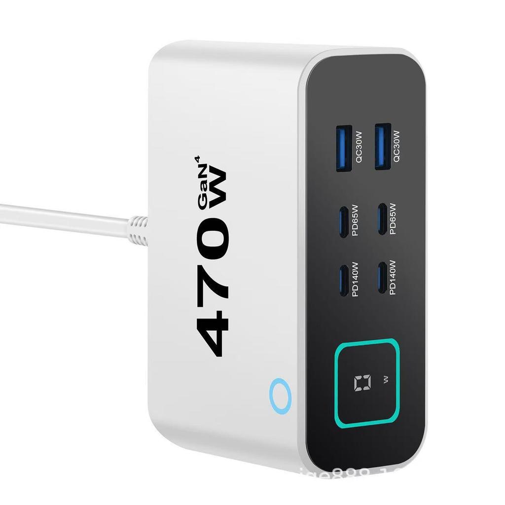 140W Gallium Nitride Fast Charger with TFT Display, PD3.1 Port, Multi-functional, 470W Fast Charging Desktop Charger