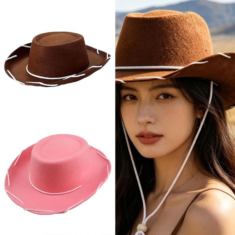 Western Cowboyhüte mit verstellbarem Band Braune Farbe Verstellbare Passform Strapazierfähiges Material für Outdoor-Themenpartys