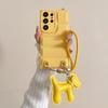 Leather Cartoon Dog Wrist Strap Phone Case for Samsung Galaxy S26 Ultra S25 S24 Plus S23 FE S22 A17 A07 Down Jacket Soft Cover