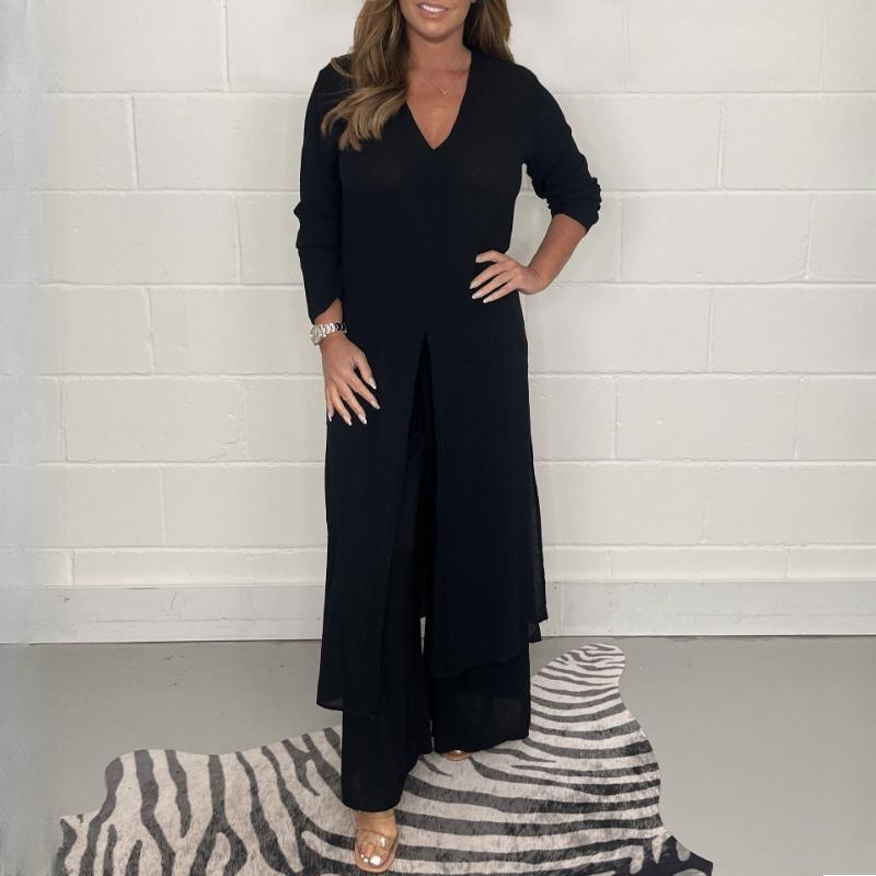 Summer and Autumn Women's Split Long Top and Long Pants Set