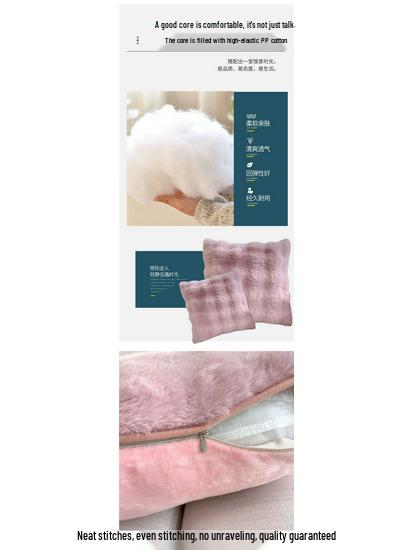 Pernă decorativă pătrată Nordic din blană artificială de iepure – Husă de pernă de lux culoare crem