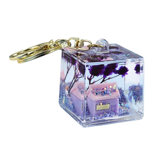Klíčenka s pískovým uměním a miniaturní pohádkovou scénou, mini průhledný kostička, přívěsek na batoh, klíče, peněženku, tašku, doplněk