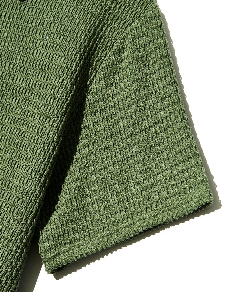 PEACE MAKER Button Up Collar Knit Shirts (Green)