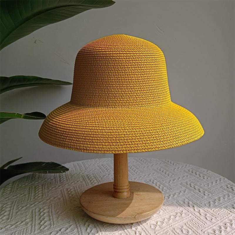 Summer Hepburn Straw Hat Retro Design Large Brim Straw Hat for Women Large Brim Orange New Solid Color Beach Vacation Large Sun