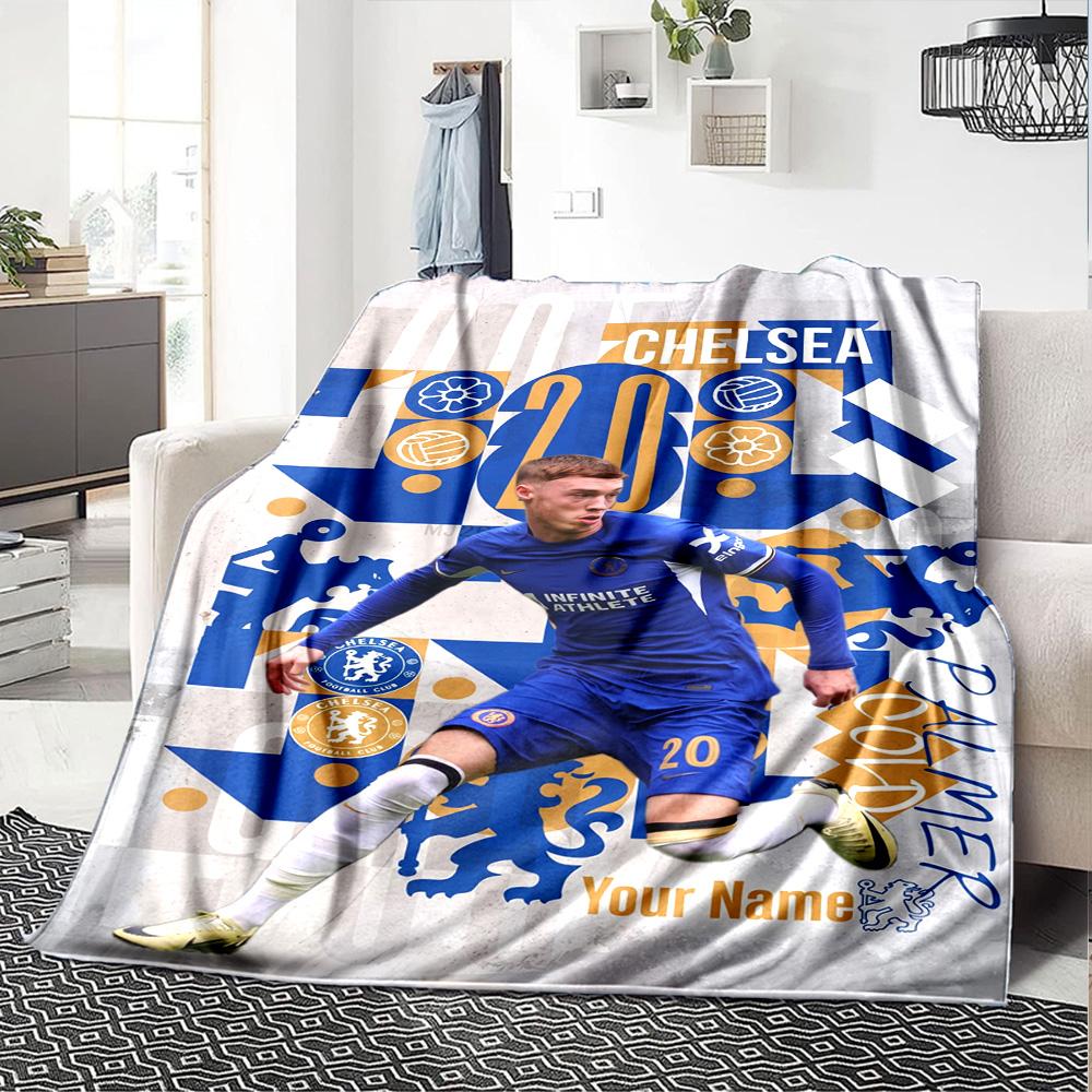 Chelsea Fc Football Player Customize Your Name Blanket Lightweight Customizable Blanket Soft Warm Cozy for Livingroom Office Seaside Bedding