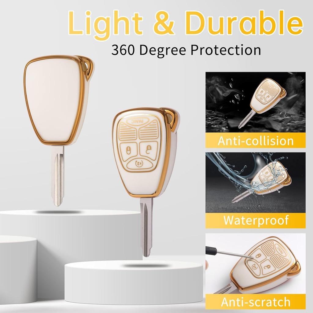 for Jeep Key Fob Cover with Keychain Lanyard, Key Case Protection Fit for Jeep Wrangler Compass 2007-2018/Dodge Ram Durango 2007-2009 Caliber Smart