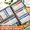 Σετ Ακρυλικών Χρωμάτων 12/18/24 Χρώματα 5ml/0.17oz, Αδιάβροχο Φορητό Τέχνης Πλούσια Χρώματα για DIY Χειροτεχνία, Σχέδιο, Ζωγραφική, Καμβά, Πέτρα