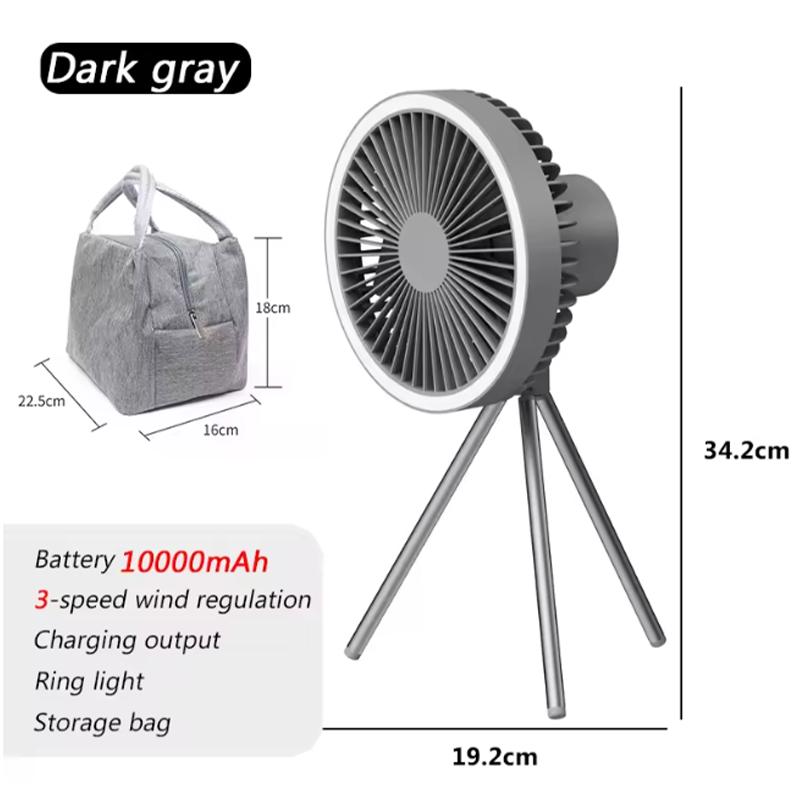 Wireless 10000mAh Rechargeable Outdoor Camping Fan Portable Office Tent Electric Ceiling Fan with External LED Lighting Battery