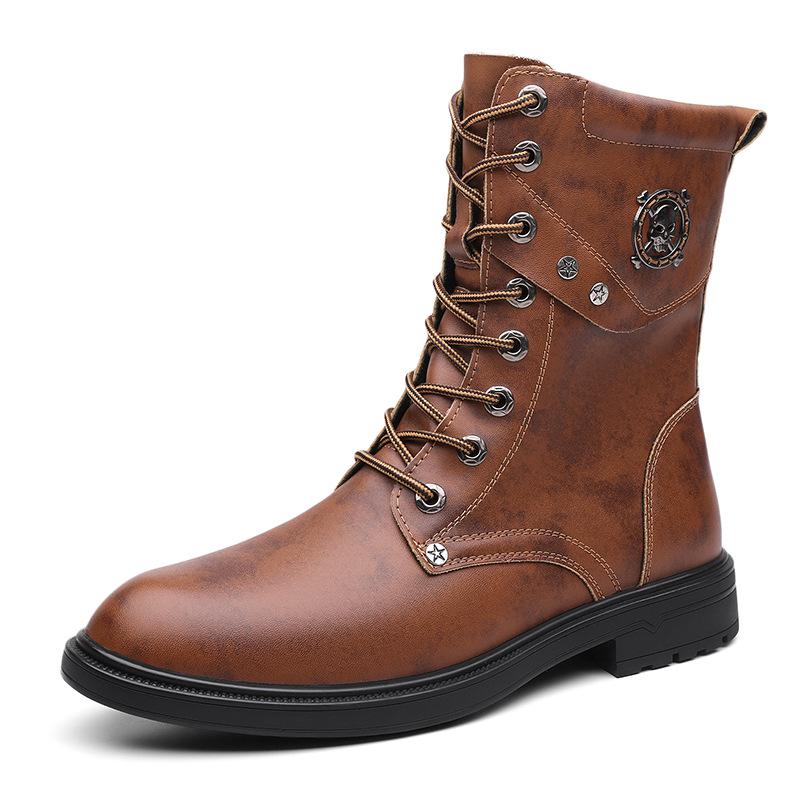 2025 Autumn Men s High-Top Cowhide Leather Casual Boots - British Style 39 темно-коричневого