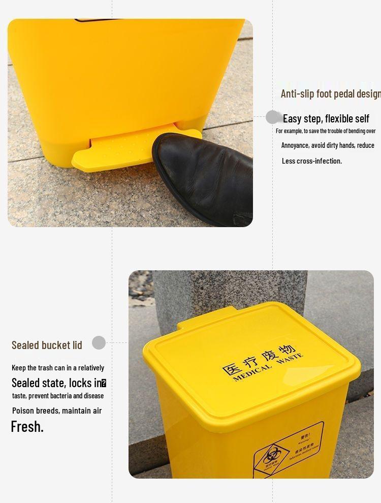 R4 Durable 15-Year Yellow Hospital Waste Bin with Lid - Large Capacity