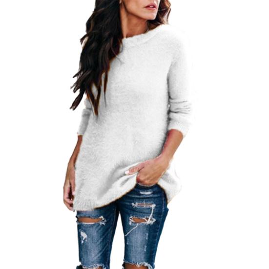 Moda Autunno Inverno Donna Maglione Morbido Colore Unico Manica Lunga Pullover Top