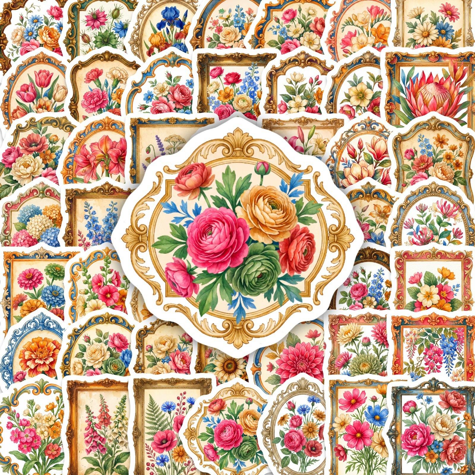 

50 European Retro Photo Frames, Elegant Floral Stickers, Student Handbooks, Tablet Diaries, Decorative Stickers