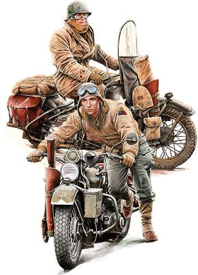 Miniart American Motorcycle 2 Sets Plastic Model MA35422 1/35 Soldier/WLA