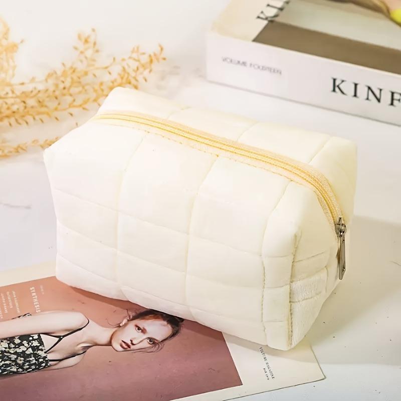 5/8pcs Women Elegant White Large Zipper Makeup Toiletry Bag Set Cosmetic Organizer Zippered Pouch Travel Skincare Brushes Beauty