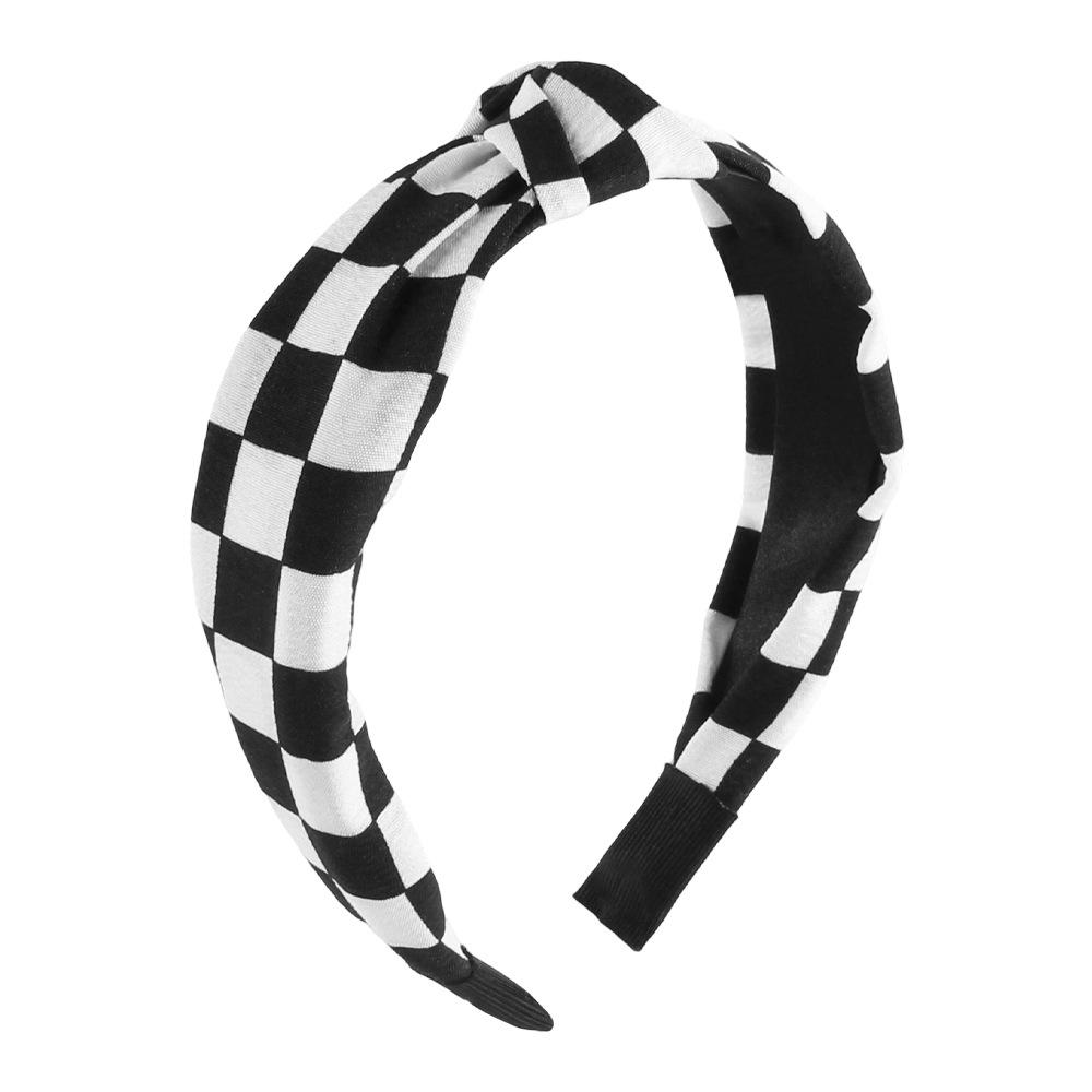 Simple Checkered Hairband Makeup Washing Solid Hair High Forehead Headband Versatile Commute Hair Accessory for Women