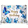 1 Blue Butterfly Background, Happy Birthday, Floral Decoration, Shooting Star, Butterfly Blessing, Theme Party Decoration