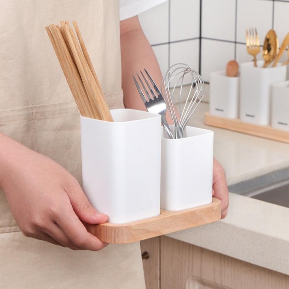 2/3 Divided Kitchen Utensil Holder Plastic Cutlery Drain Rack Tableware Organizer  Forks