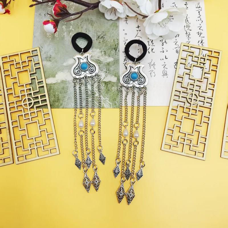 Vintage Floral Alloy Tassel Hair Accessory With Elastic Cord Boho Headband Women Travel Photography