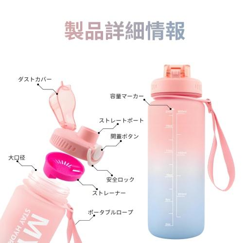 MYEEDA Water Bottle, Direct Drinking, Sports, Running, Plastic Water Bottle with Measuring Tape, Stylish, Easy to Clean, BPA-Free, High-Temperature an
