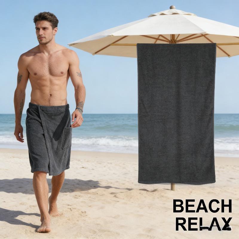Mens Solid Wearable Bath Towel Robe With Convenient Pockets  Fastening For Bathroom Shower Spa And Beach Outings